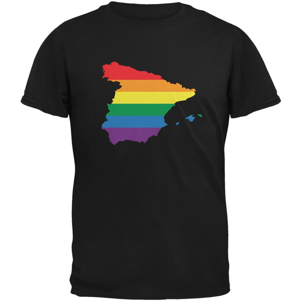 Spain LGBT Gay Pride Rainbow Black Adult T-Shirt Men's T-Shirts Old Glory 2XL Black 