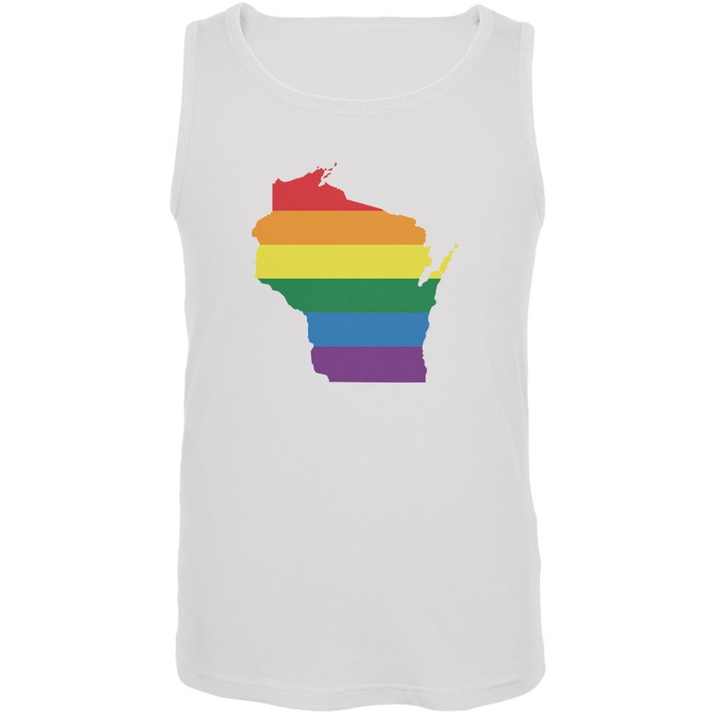 Wisconsin LGBT Gay Pride Rainbow White Adult Tank Top Men's Tank Tops Old Glory 2XL White 