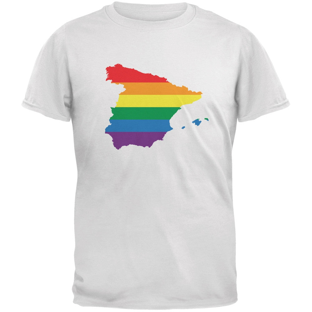 Spain LGBT Gay Pride Rainbow White Adult T-Shirt Men's T-Shirts Old Glory 2XL White 