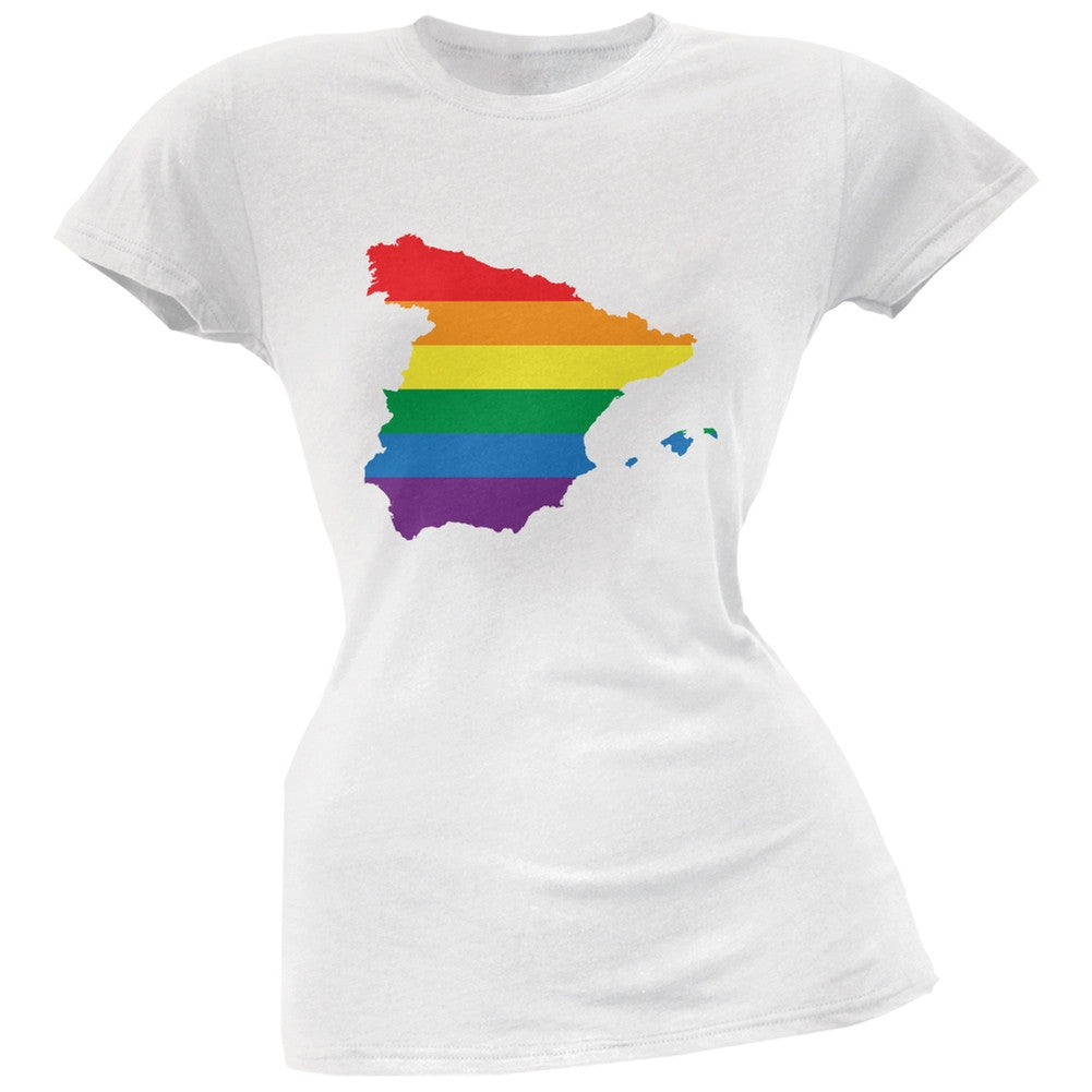 Spain LGBT Lesbian Pride Rainbow White Juniors Soft T-Shirt Juniors T-Shirts Old Glory 2XL White 