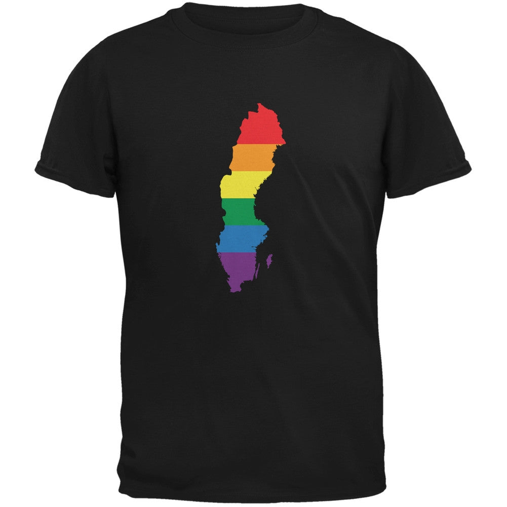 Sweden LGBT Gay Pride Rainbow Black Adult T-Shirt Men's T-Shirts Old Glory 2XL Black 