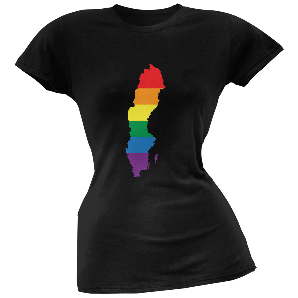 Sweden LGBT Lesbian Pride Rainbow Black Juniors Soft T-Shirt Juniors T-Shirts LGBT 2XL Black 