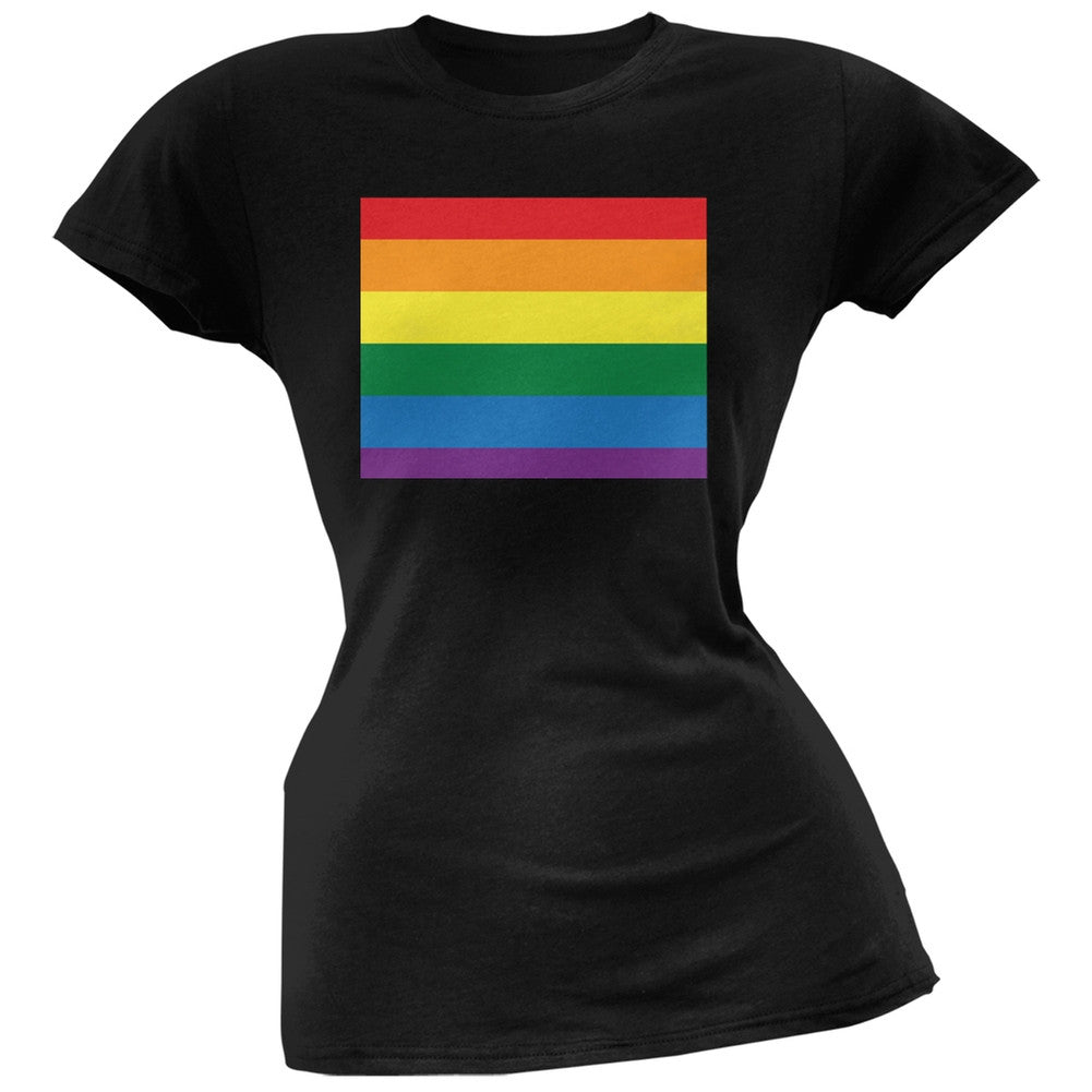 Wyoming LGBT Lesbian Pride Rainbow Black Juniors Soft T-Shirt Juniors T-Shirts Old Glory 2XL Black 