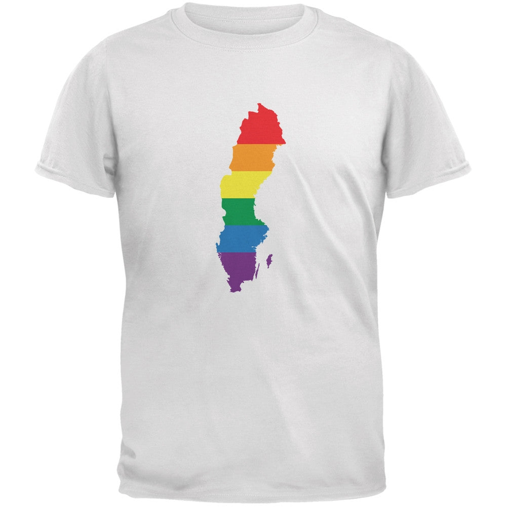 Sweden LGBT Gay Pride Rainbow White Adult T-Shirt Men's T-Shirts Old Glory 2XL White 