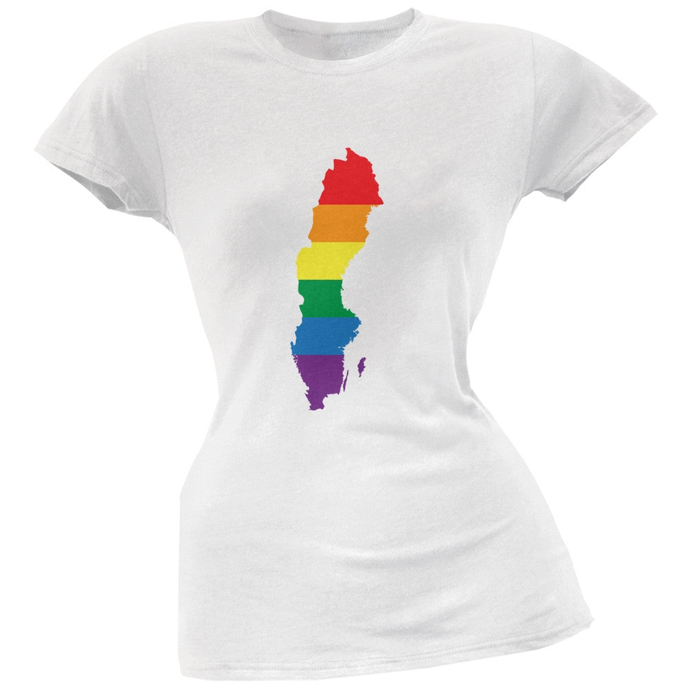 Sweden LGBT Lesbian Pride Rainbow White Juniors Soft T-Shirt Juniors T-Shirts Old Glory 2XL White 