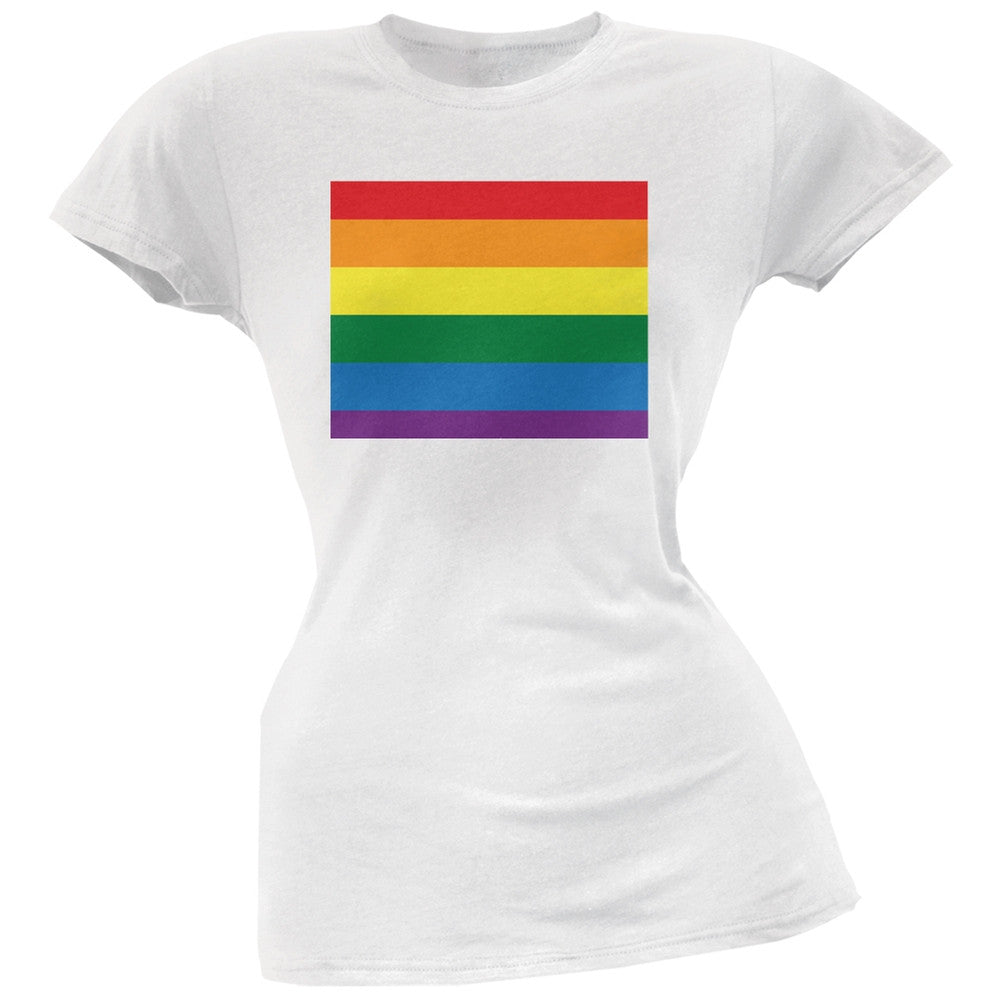 Wyoming LGBT Lesbian Pride Rainbow White Juniors Soft T-Shirt Juniors T-Shirts Old Glory 2XL White 