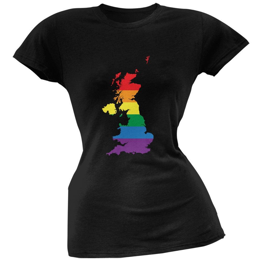 UK LGBT Lesbian Pride Rainbow Black Juniors Soft T-Shirt Juniors T-Shirts Old Glory 2XL Black 