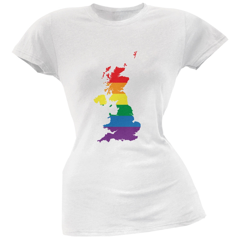 UK LGBT Lesbian Pride Rainbow White Juniors Soft T-Shirt Juniors T-Shirts Old Glory 2XL White 