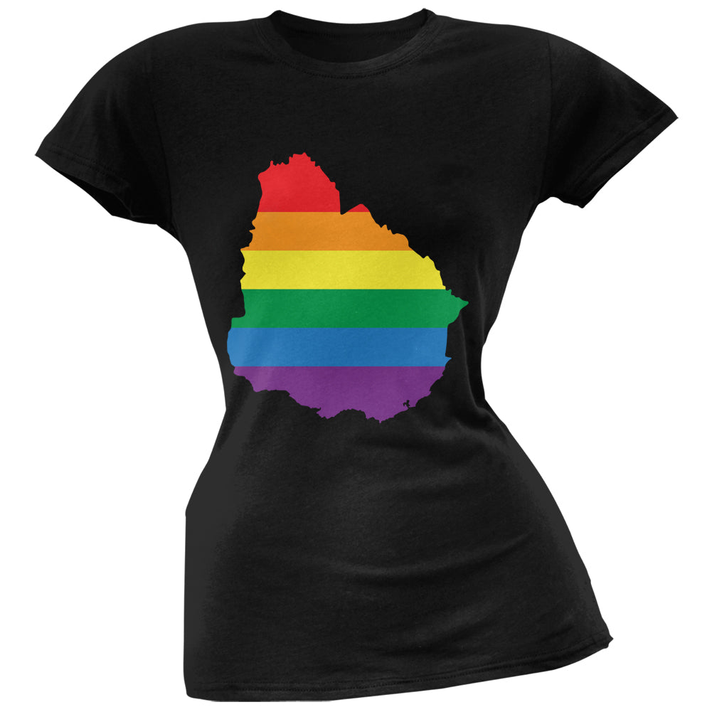 Uruguay LGBT Lesbian Pride Rainbow Black Juniors Soft T-Shirt Juniors T-Shirts LGBT 2XL Black 