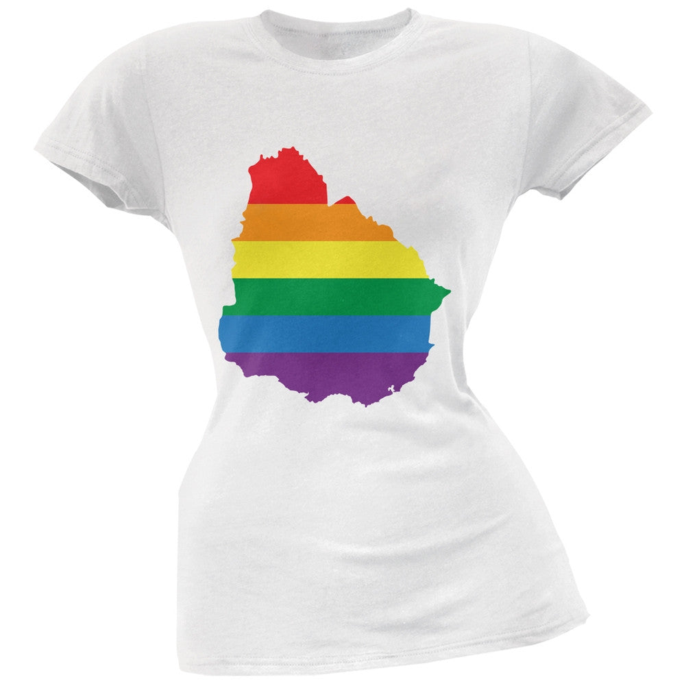 Uruguay LGBT Lesbian Pride Rainbow White Juniors Soft T-Shirt Juniors T-Shirts Old Glory 2XL White 