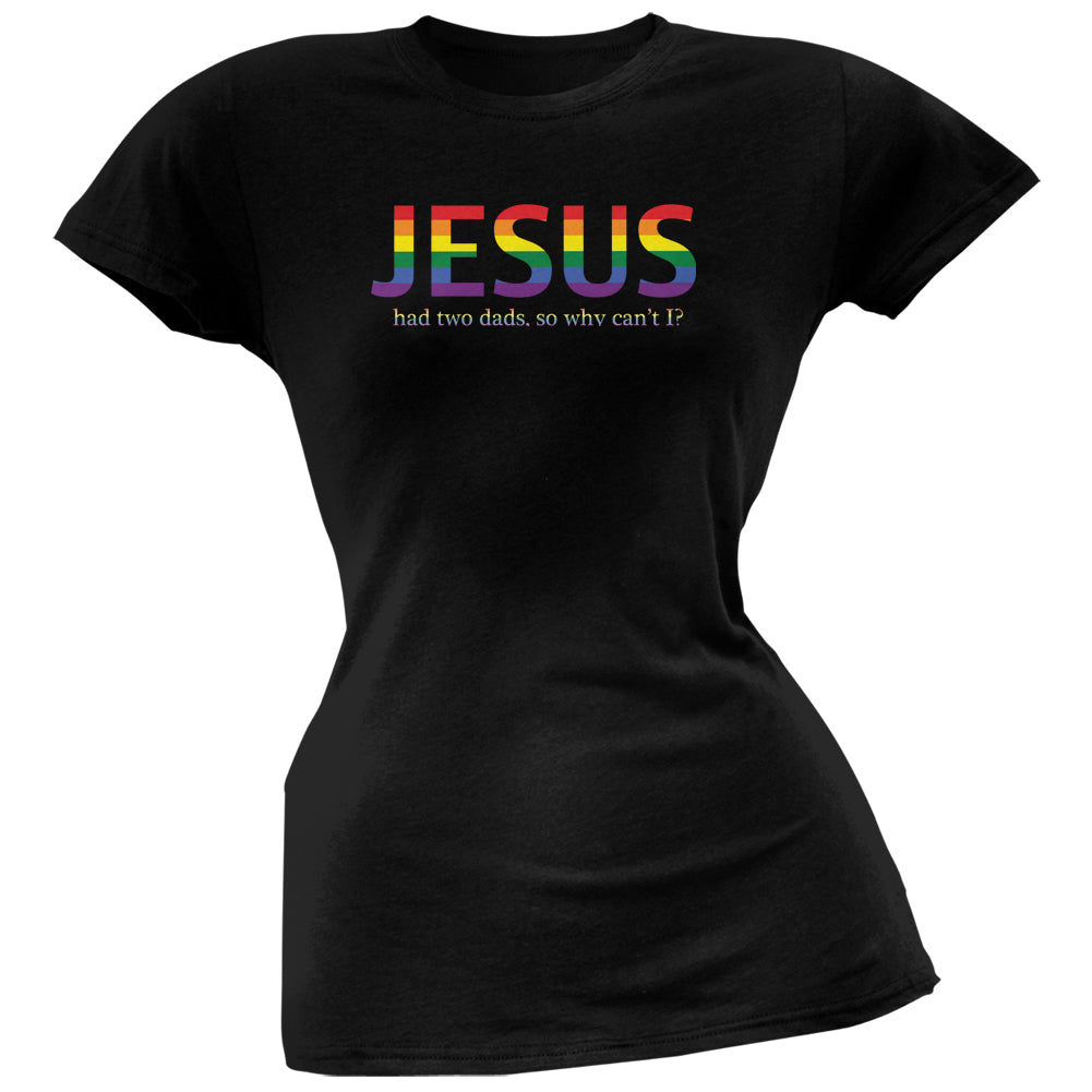 Two Dads Jesus Gay Funny Black Juniors Soft T-Shirt Juniors T-Shirts LGBT 2XL Black 