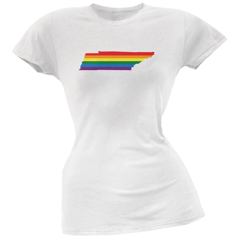 Tennessee LGBT Lesbian Pride Rainbow White Juniors Soft T-Shirt Juniors T-Shirts Old Glory 2XL White 