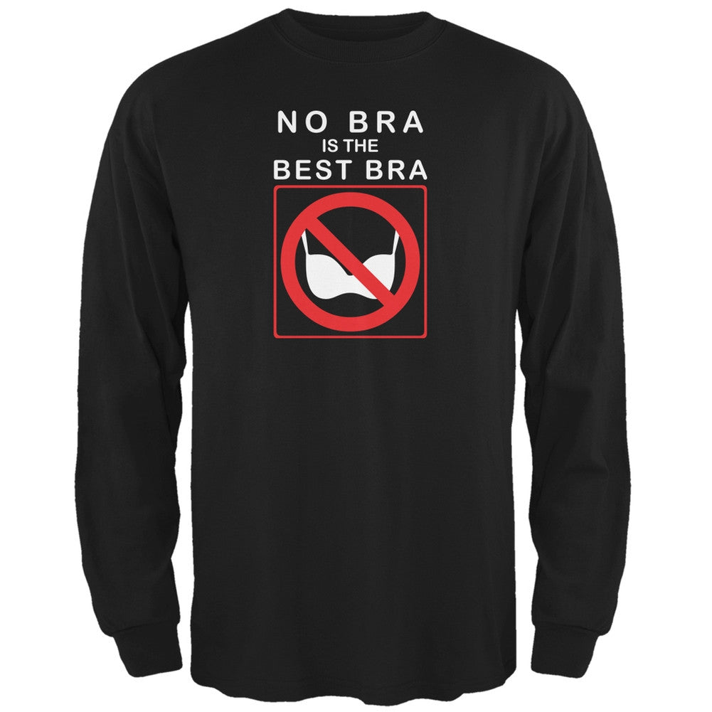 Best No Bra Funny Black Adult Long Sleeve T-Shirt Men's Long Sleeves Old Glory 2XL Black 