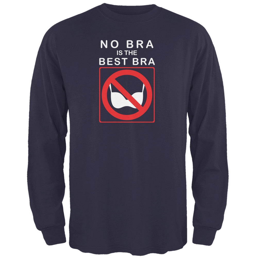 Best No Bra Funny Navy Adult Long Sleeve T-Shirt Men's Long Sleeves Old Glory 2XL Blue 