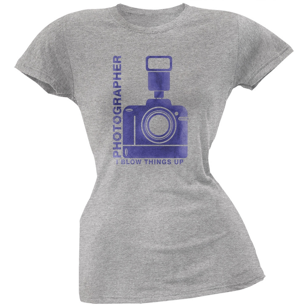 Photographer Blow Things Up Funny Heather Grey Juniors Soft T-Shirt Juniors T-Shirts Old Glory 2XL Grey 