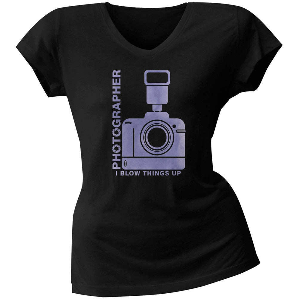 Photographer Blow Things Up Funny Black Juniors V-Neck T-Shirt Juniors T-Shirts Old Glory 2XL Black 