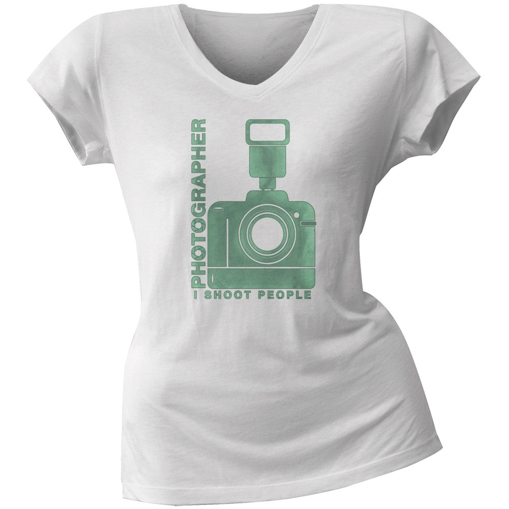 Photographer Shoot People Funny White Juniors V-Neck T-Shirt Juniors T-Shirts Old Glory 2XL White 
