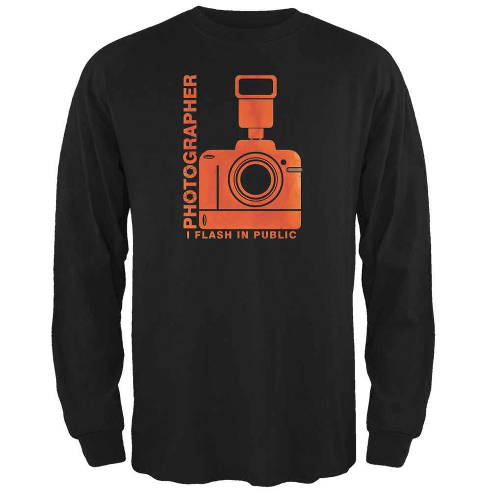 Photographer Flash in Public Funny Black Adult Long Sleeve T-Shirt Men's Long Sleeves Old Glory 2XL Black 