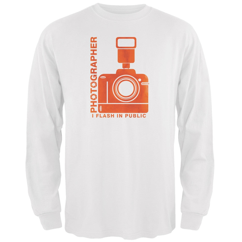 Photographer Flash in Public Funny White Adult Long Sleeve T-Shirt Men's Long Sleeves Old Glory 2XL White 