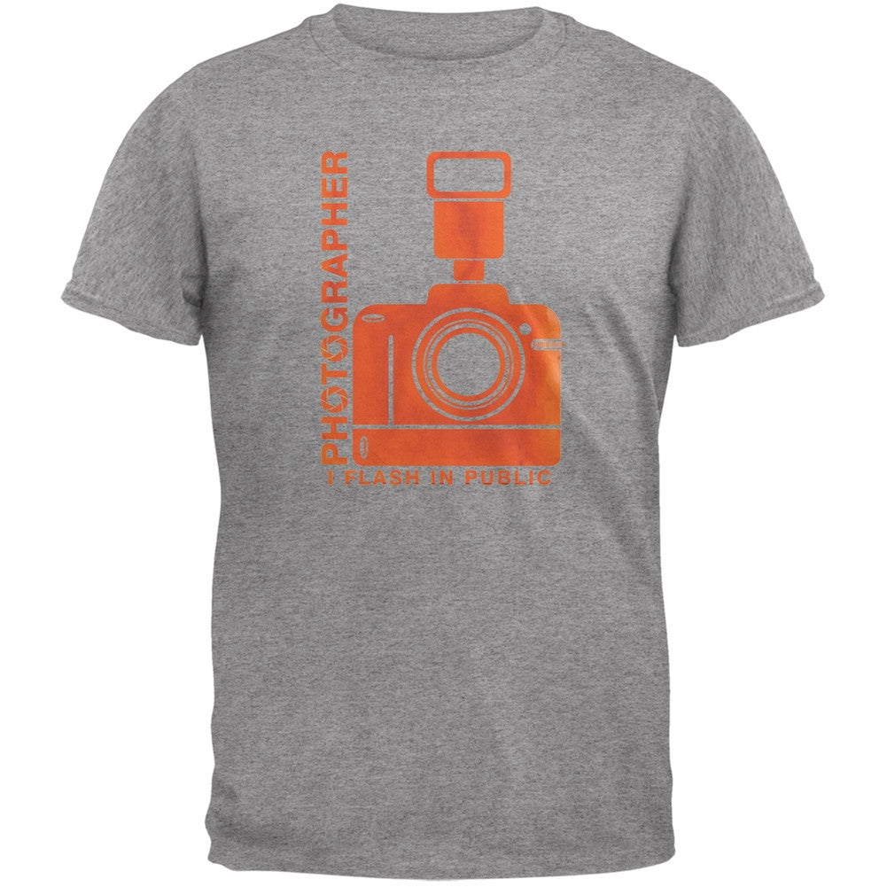 Photographer Flash in Public Funny Heather Grey Adult T-Shirt Men's T-Shirts Old Glory 2XL Grey 