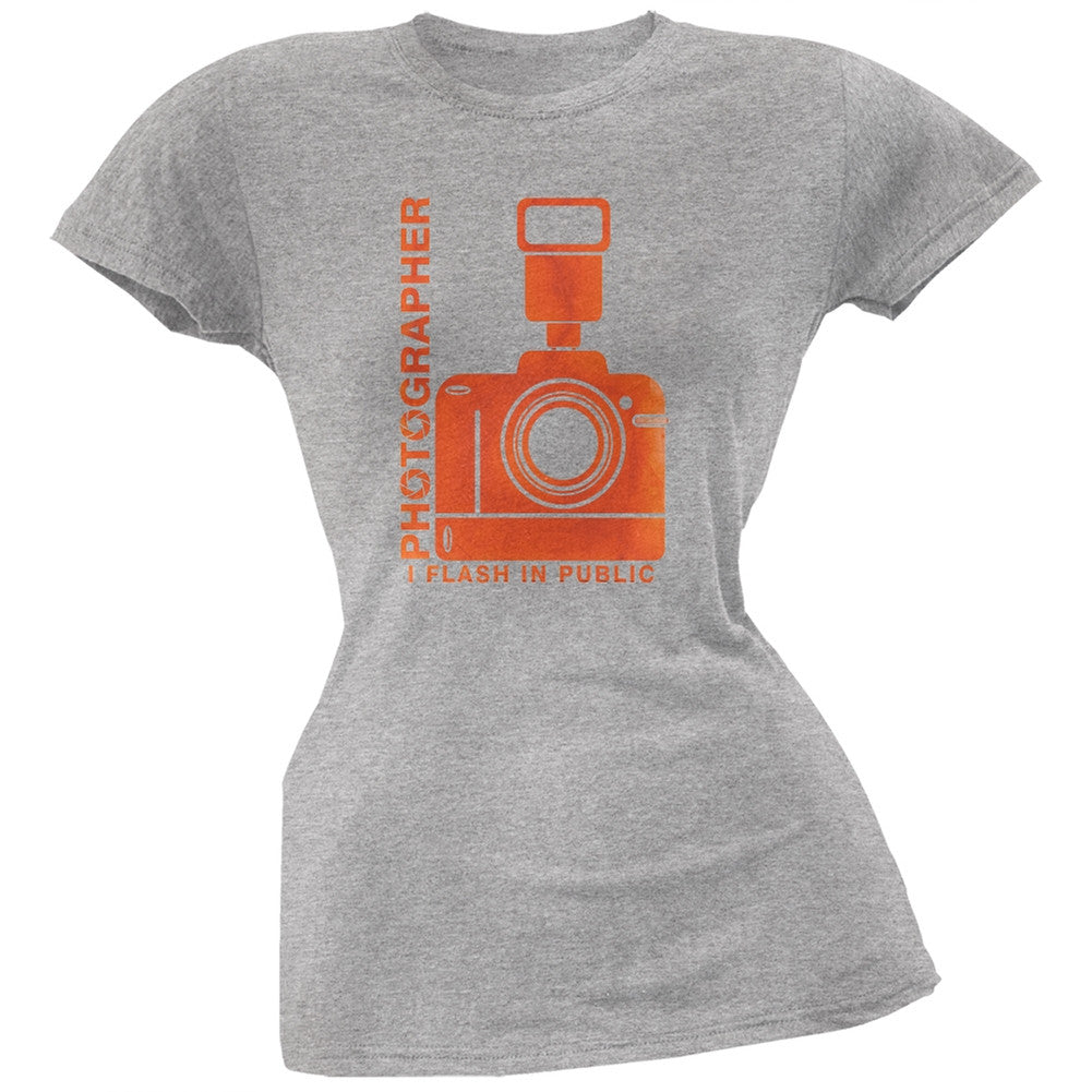 Photographer Flash in Public Funny Heather Grey Juniors Soft T-Shirt Juniors T-Shirts Old Glory 2XL Grey 