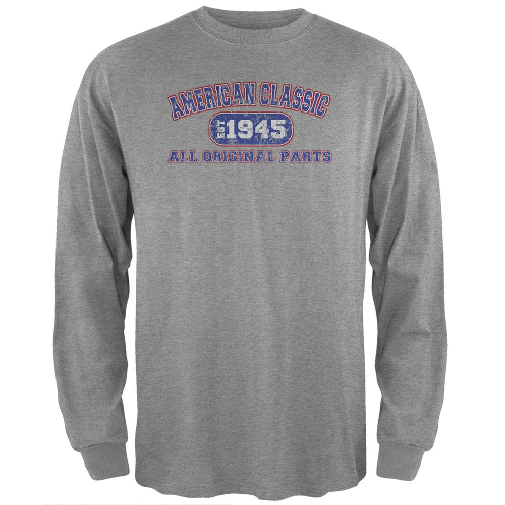 Classic American 1945 Funny Heather Grey Adult Long Sleeve T-Shirt Men's Long Sleeves Old Glory 2XL Grey 