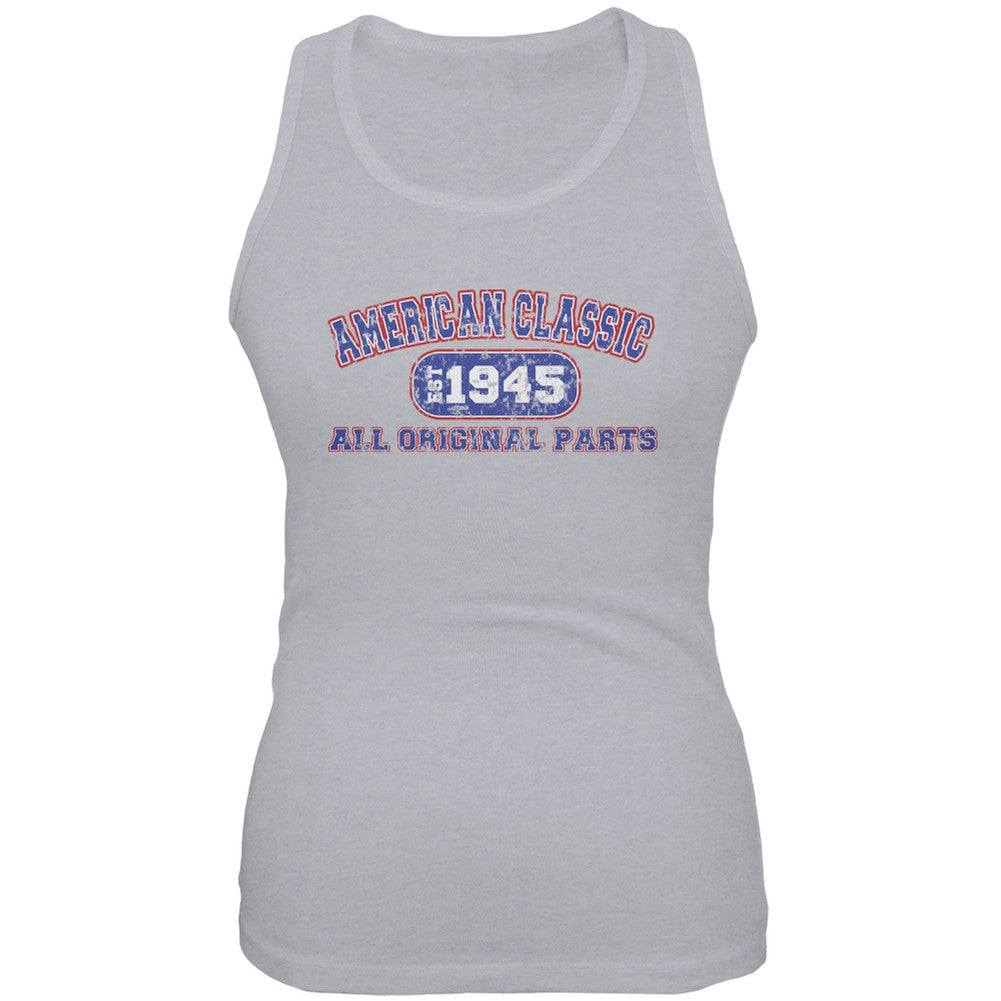 Classic American 1945 Funny Heather Grey Juniors Soft Tank Top Juniors Tank Tops Old Glory 2XL Grey 