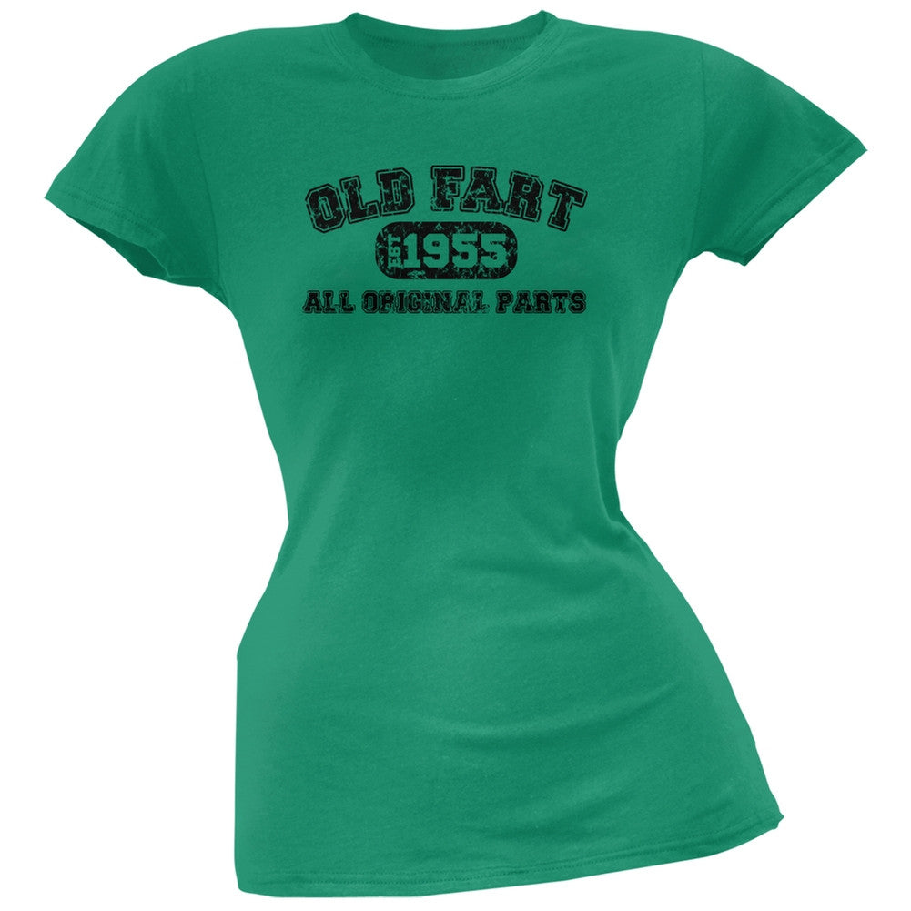 Old Fart Original Parts 1955 Funny Kelly Green Juniors Soft T-Shirt Juniors T-Shirts Old Glory 2XL Green 