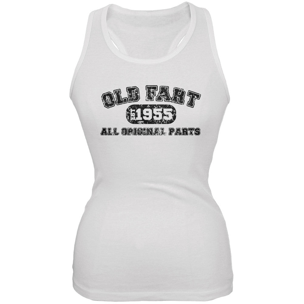 Old Fart Original Parts 1955 Funny White Juniors Soft Tank Top Juniors Tank Tops Old Glory 2XL White 