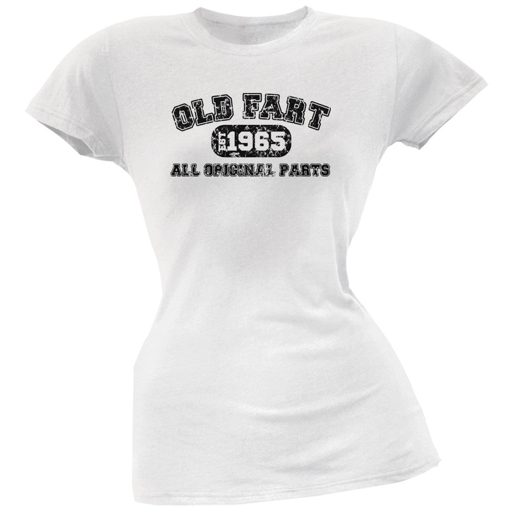 Old Fart Original Parts 1965 Funny White Juniors Soft T-Shirt Juniors T-Shirts Old Glory 2XL White 