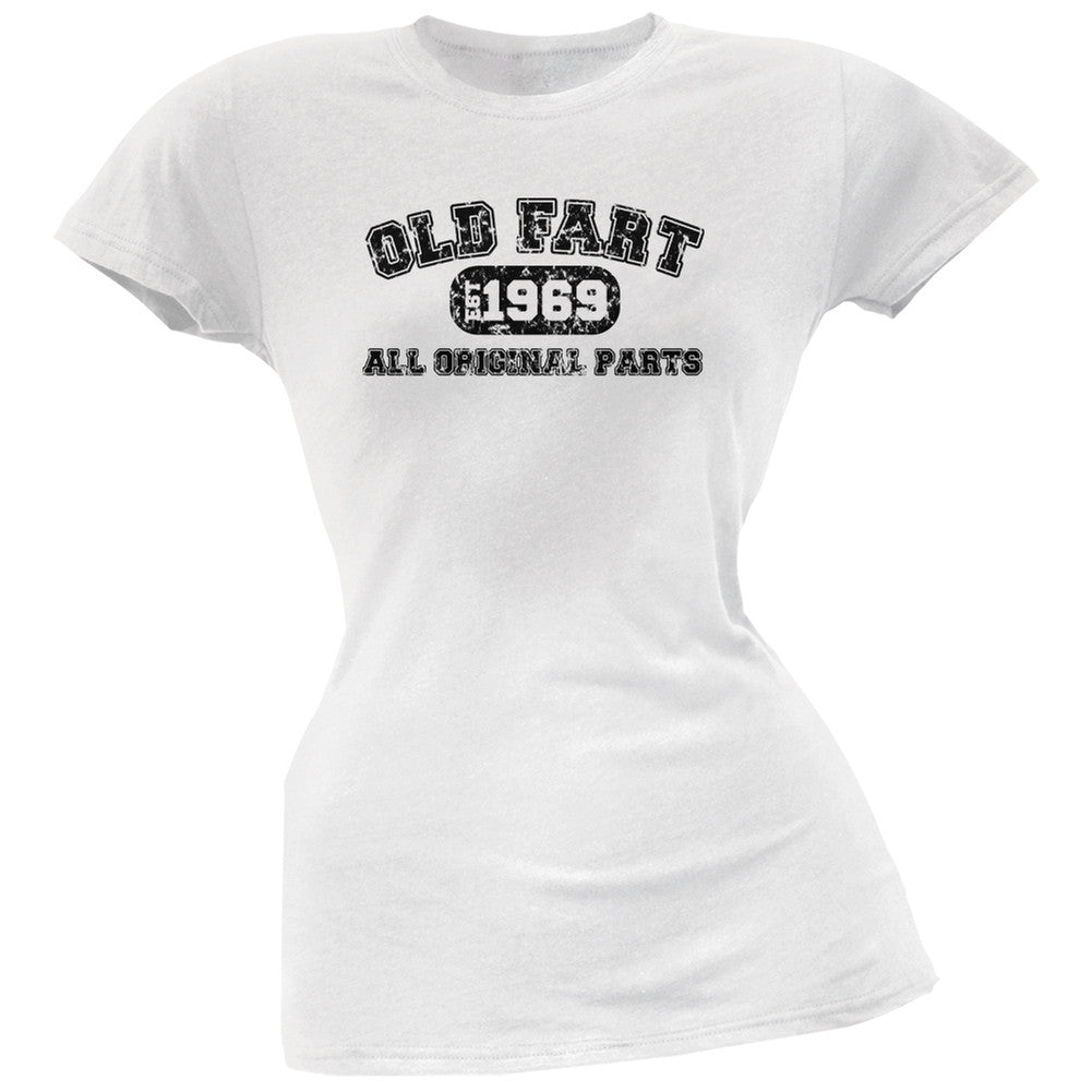 Old Fart Original Parts 1969 Funny White Juniors Soft T-Shirt Juniors T-Shirts Old Glory 2XL White 