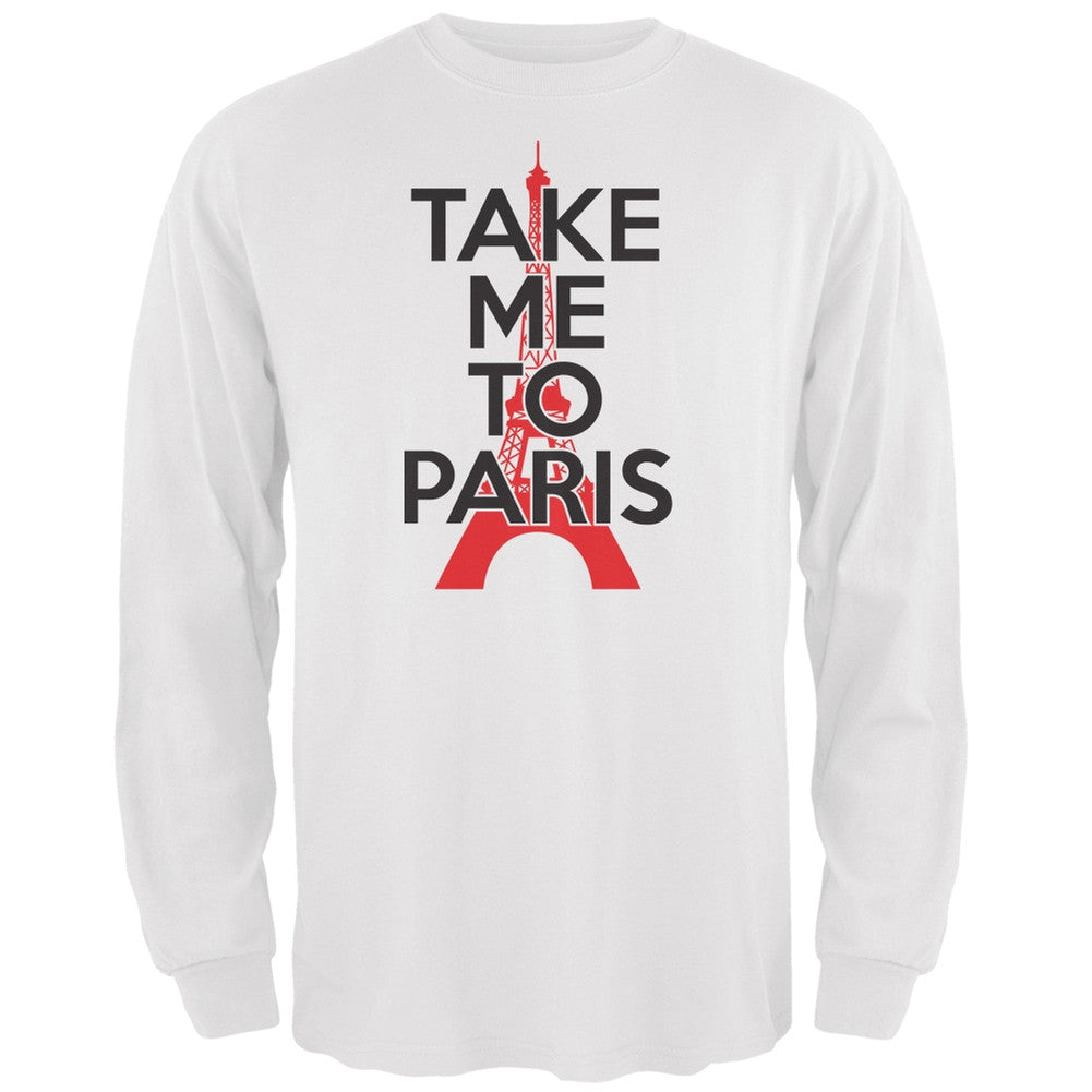 Take Me To Paris White Adult Long Sleeve T-Shirt Men's Long Sleeves Old Glory 2XL White 