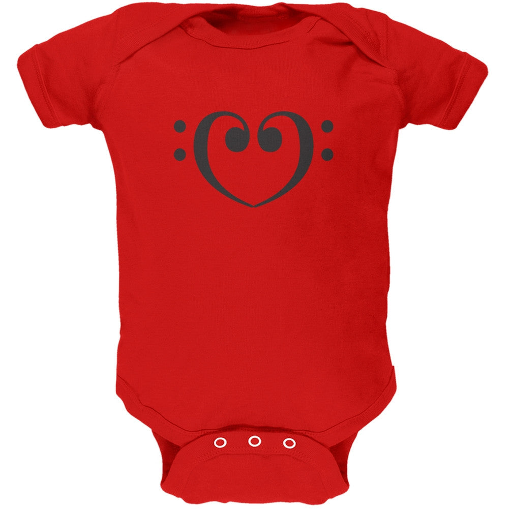 Bass Clef Heart Red Soft Baby One Piece Baby One Piece Old Glory 0-3M Red 