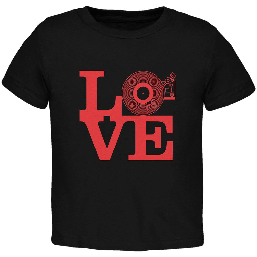 Love Record Player Black Toddler T-Shirt Toddler T-Shirts Old Glory 2T Black 