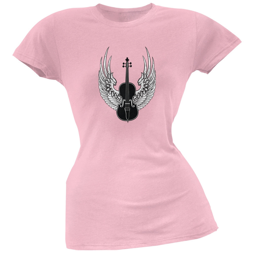 Winged Violin Light Pink Soft Juniors T-Shirt Juniors T-Shirts Old Glory 2X Pink 