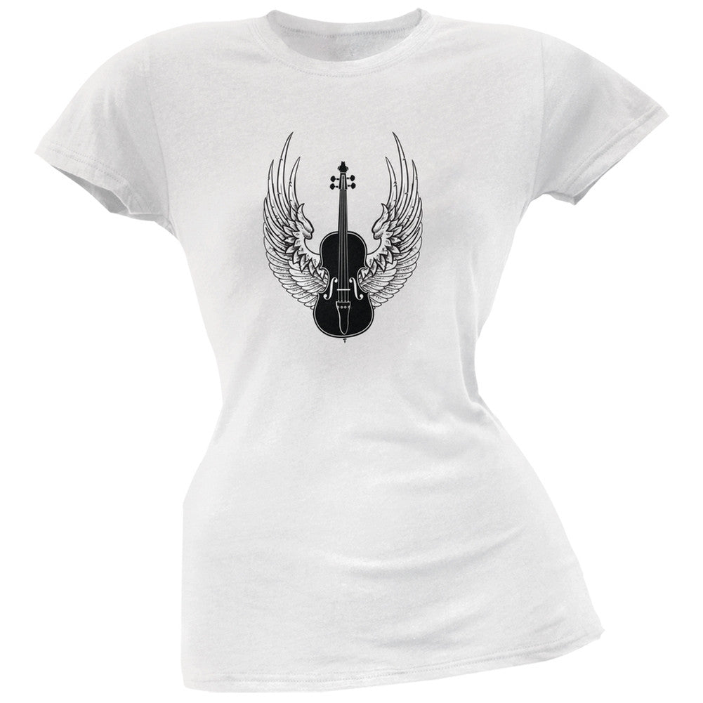 Winged Violin White Soft Juniors T-Shirt Juniors T-Shirts Old Glory 2XL White 