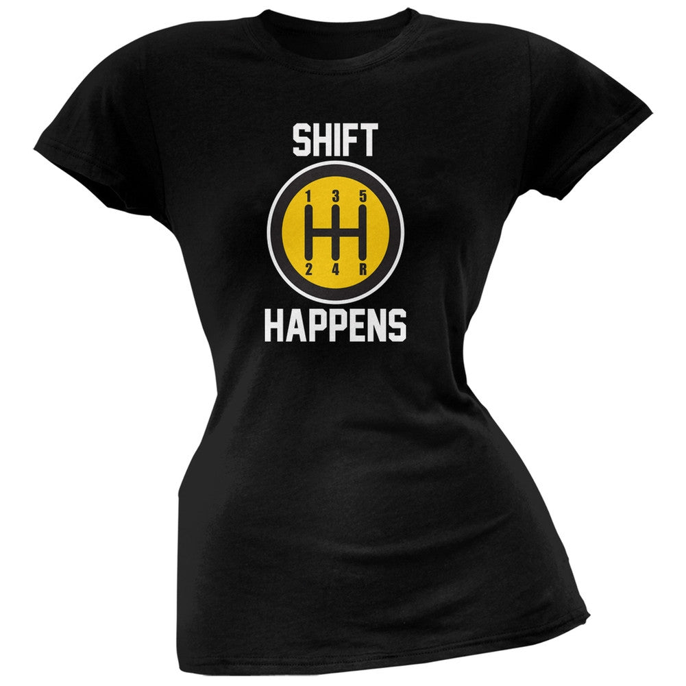 Shift Happens Black Soft Juniors T-Shirt Juniors T-Shirts Old Glory 2XL Black 