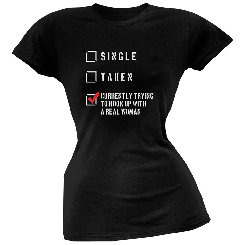 Real Woman Hook Up Funny Black Juniors Soft T-Shirt Juniors T-Shirts Old Glory 2XL Black 