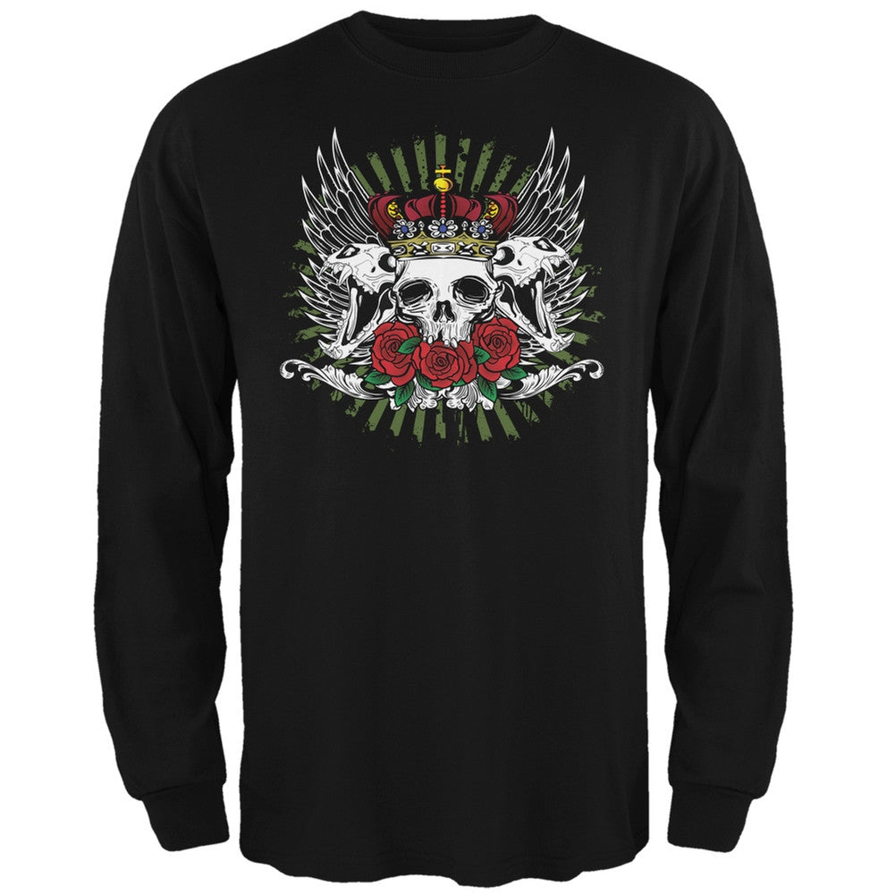 Skull & Roses Black Adult Long Sleeve T-Shirt Men's Long Sleeves Old Glory 2XL Black 