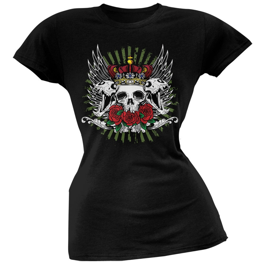 Skull & Roses Black Soft Juniors T-Shirt Juniors T-Shirts Old Glory 2XL Black 