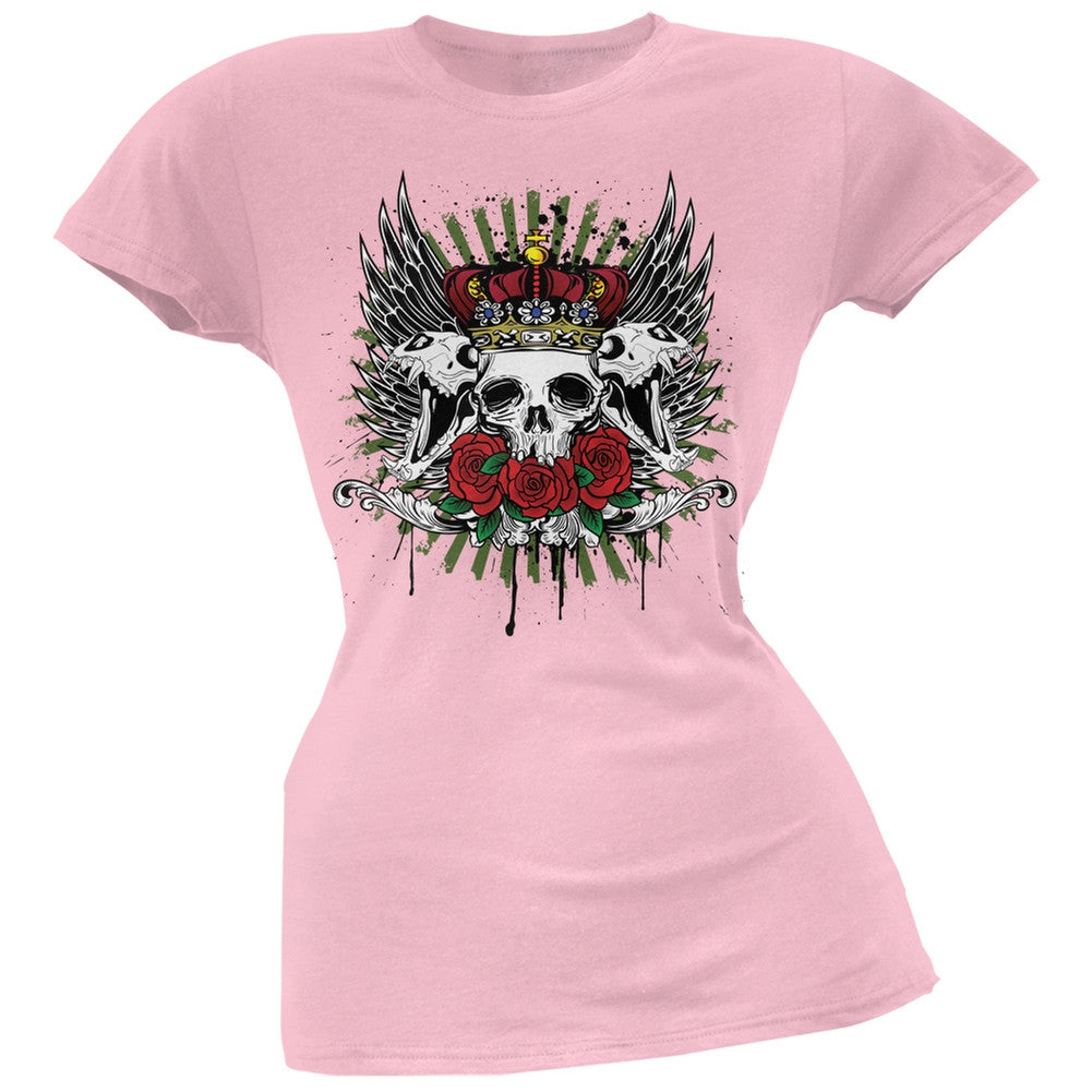 Skull & Roses Light Pink Soft Juniors T-Shirt Juniors T-Shirts Old Glory 2X Pink 