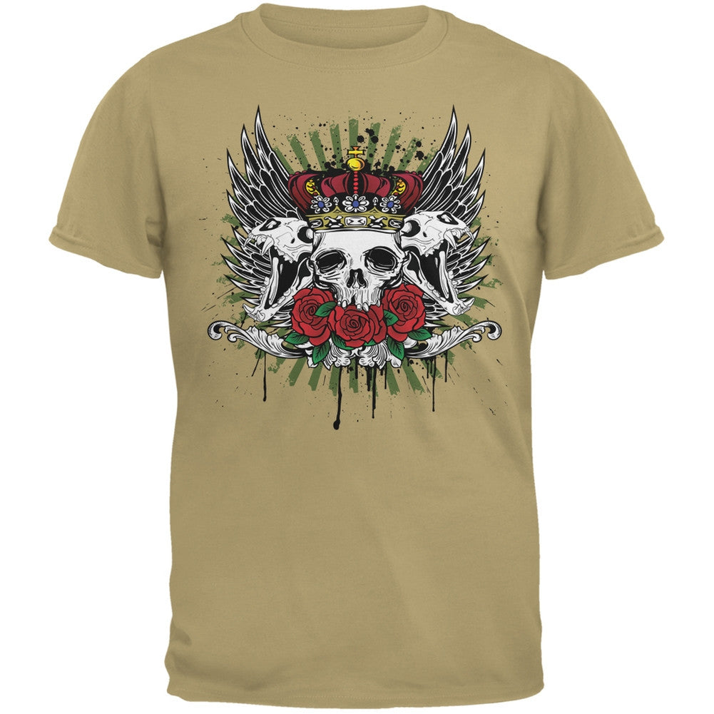 Skull & Roses Tan Adult T-Shirt Men's T-Shirts Old Glory 2XL Off-White 