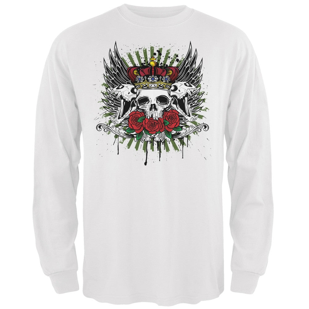 Skull & Roses White Adult Long Sleeve T-Shirt Men's Long Sleeves Old Glory 2XL White 