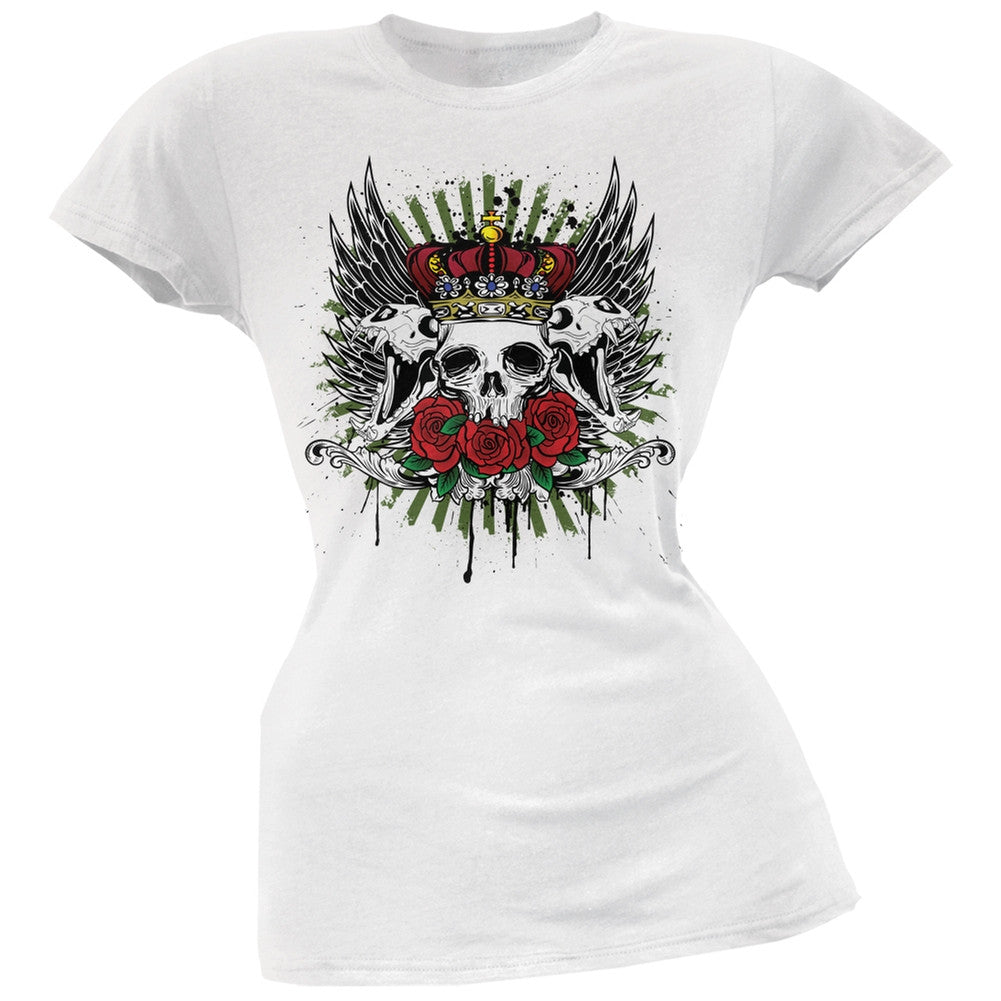 Skull & Roses White Soft Juniors T-Shirt Juniors T-Shirts Old Glory 2XL White 