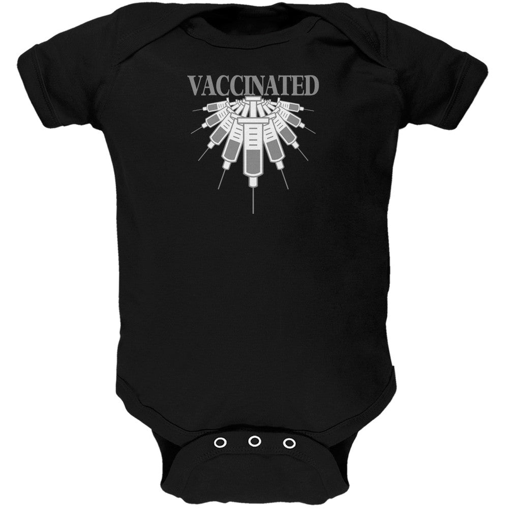 Proudly Vaccinated Black Soft Baby One Piece Baby One Piece Old Glory 0-3M Black 