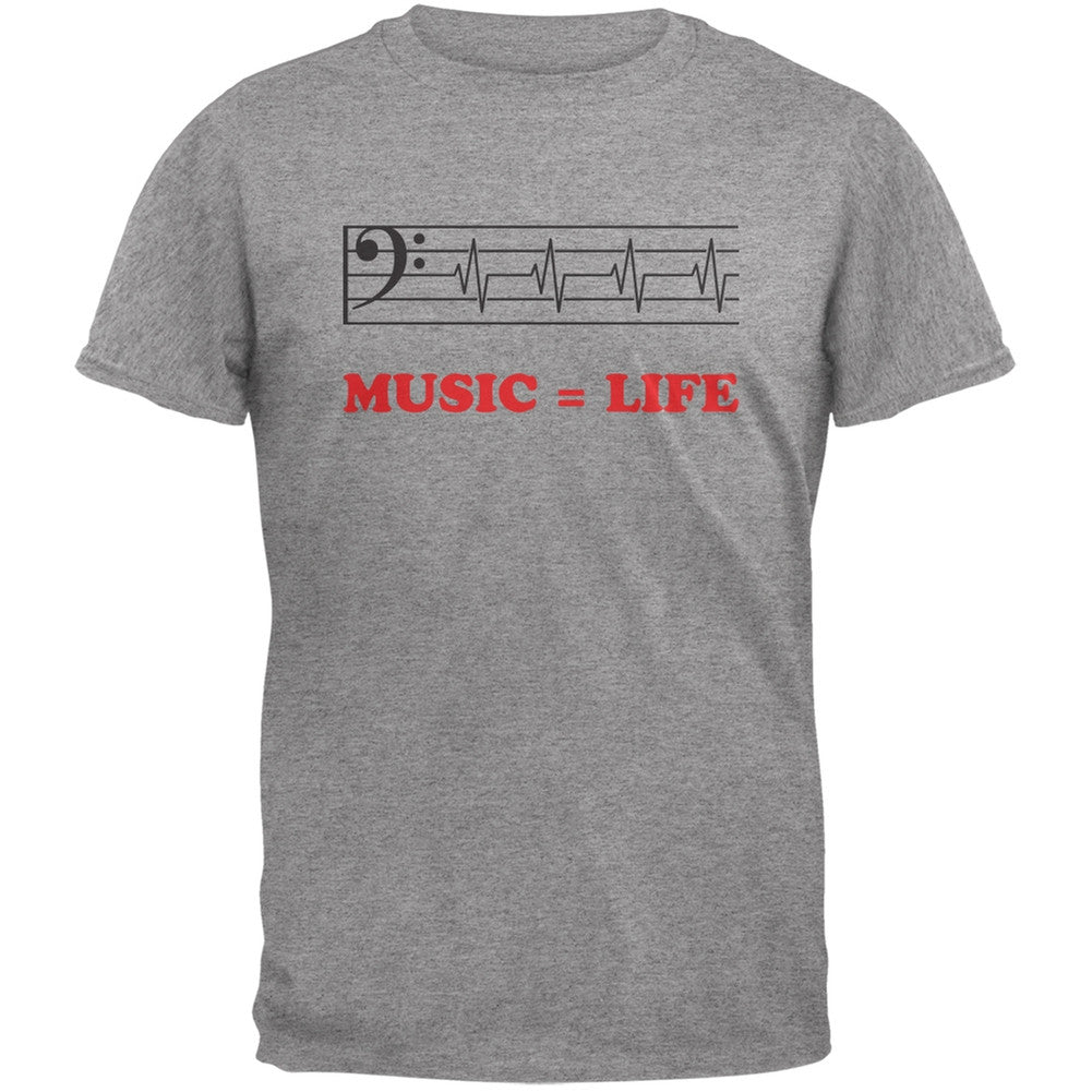 Music=Life Bass Clef Heather Grey Adult T-Shirt Men's T-Shirts Old Glory 2XL Grey 