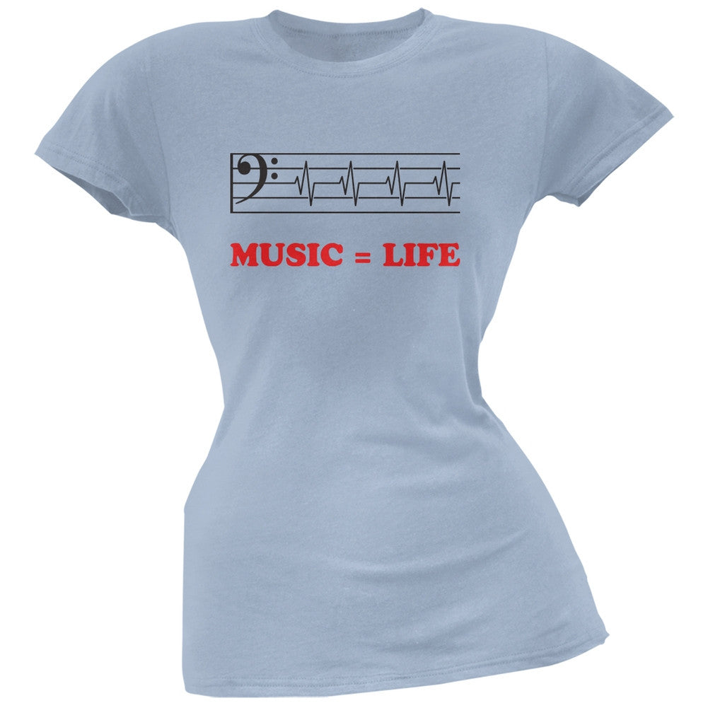 Music=Life Bass Clef Light Blue Soft Juniors T-Shirt Juniors T-Shirts Old Glory 2XL Blue 