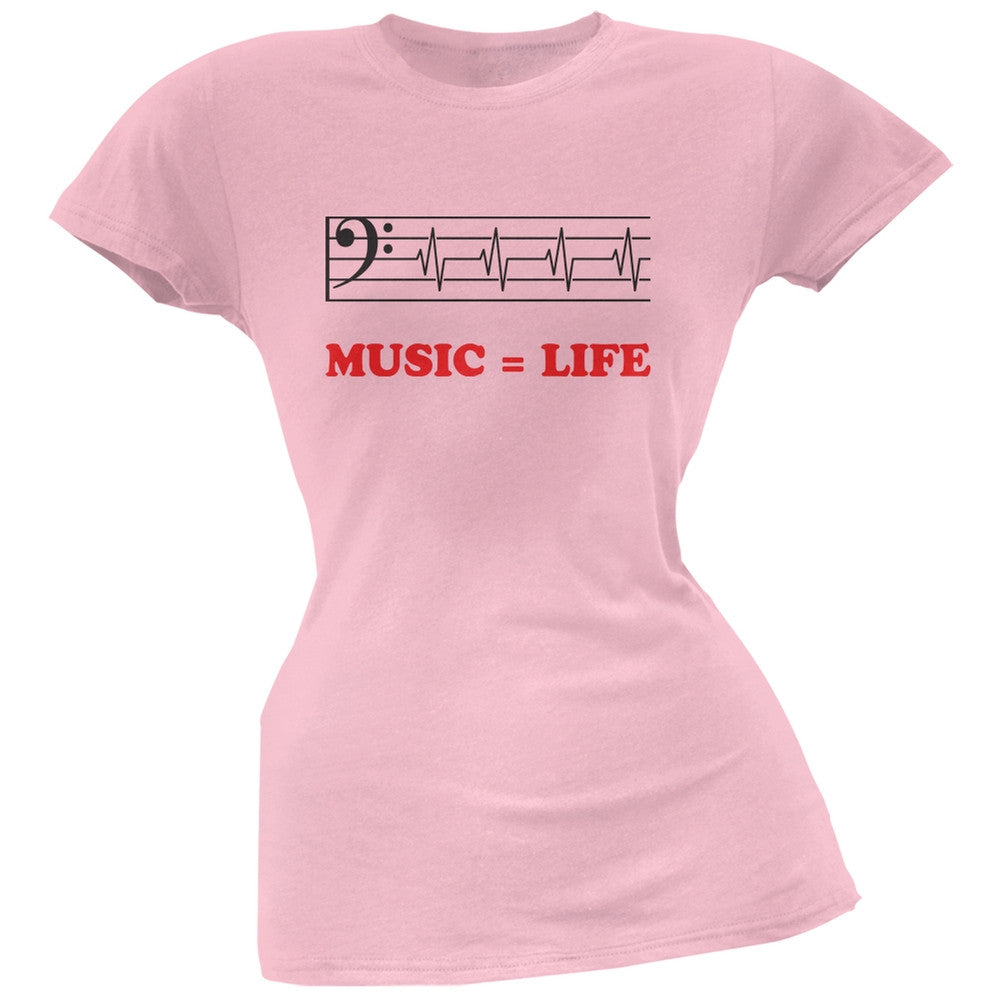 Music=Life Bass Clef Light Pink Soft Juniors T-Shirt Juniors T-Shirts Old Glory 2X Pink 