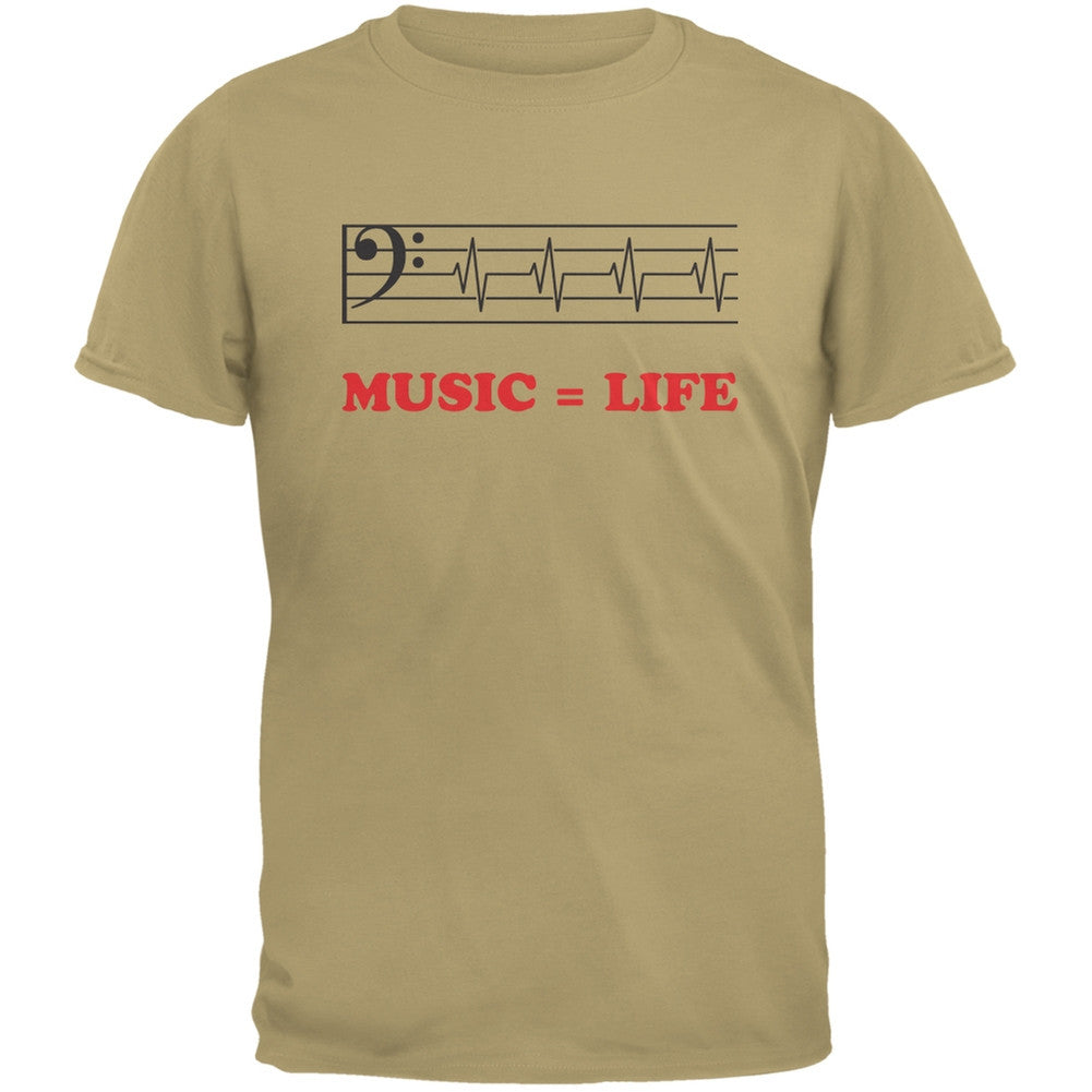 Music=Life Bass Clef Tan Adult T-Shirt Men's T-Shirts Old Glory 2XL Beige 