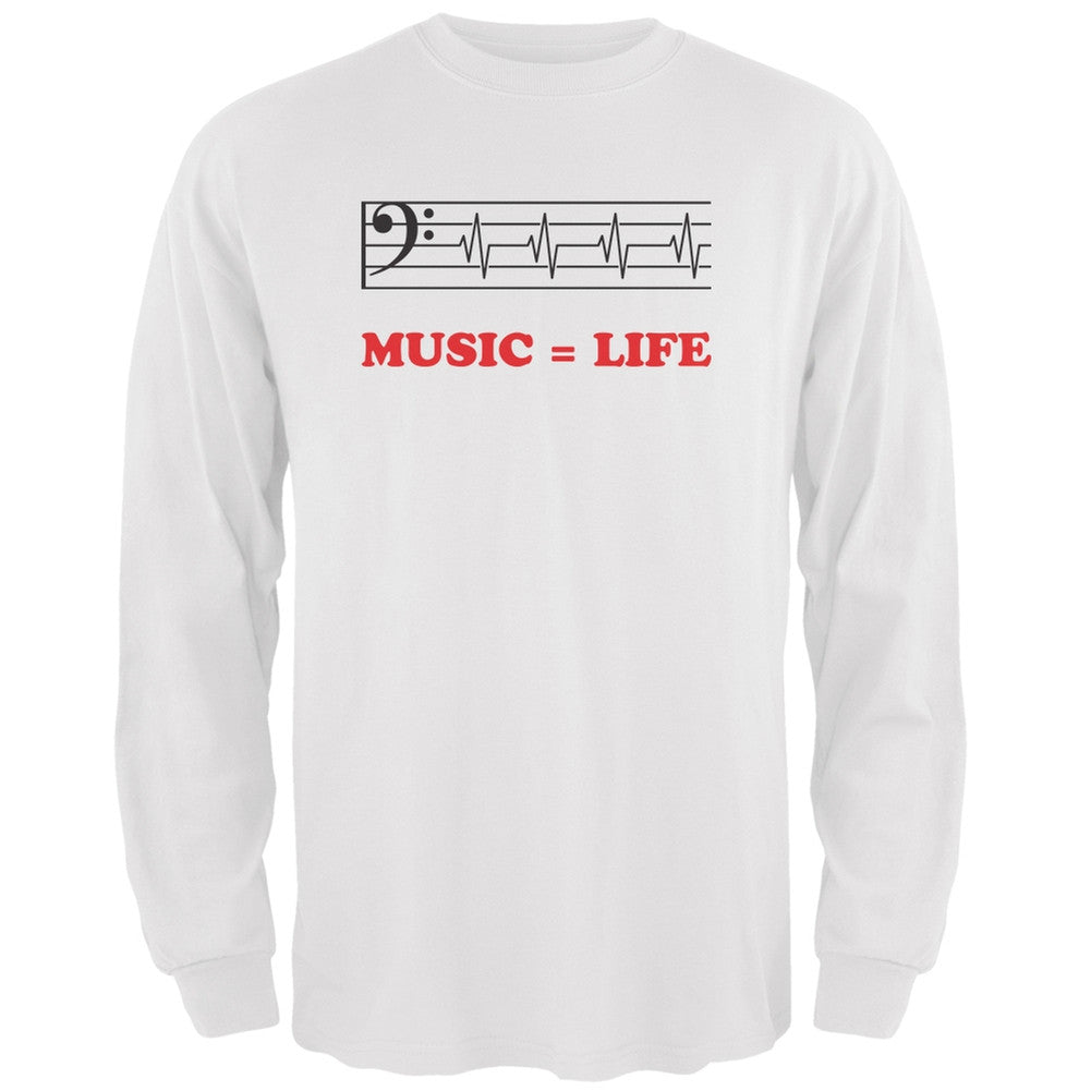 Music=Life Bass Clef White Adult Long Sleeve T-Shirt Men's Long Sleeves Old Glory 2XL White 